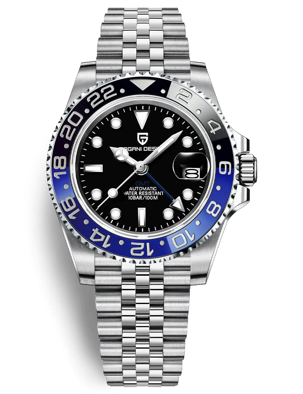 Pagani Design GMT Automatic Watch Men Fashion Business 40MM Analog Date 100M Waterproof Mechanical Wristwatches PD-1662 (5 Black Blue)