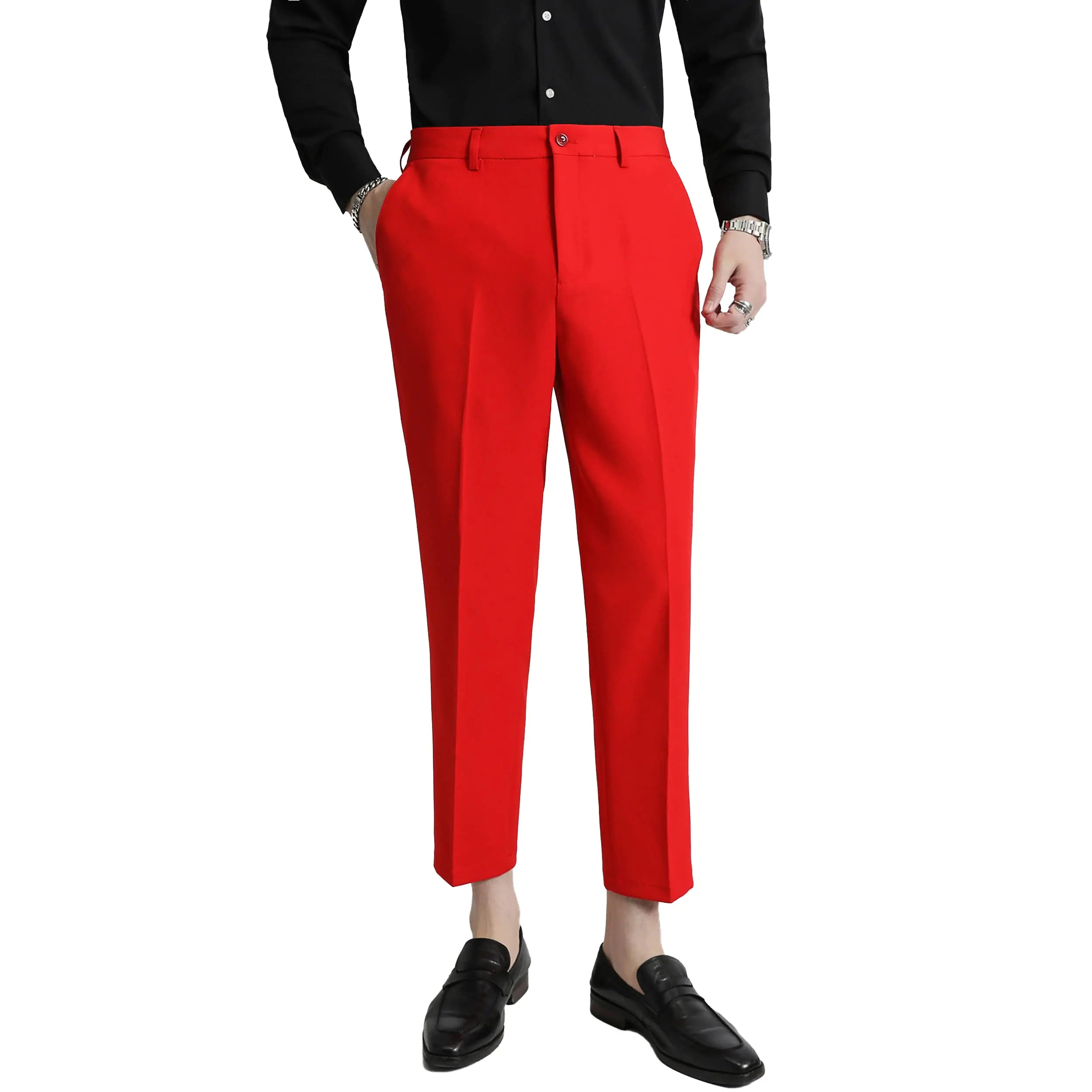 Men's Tapered Slim Fit Red Dress Pants - Ankle Length
