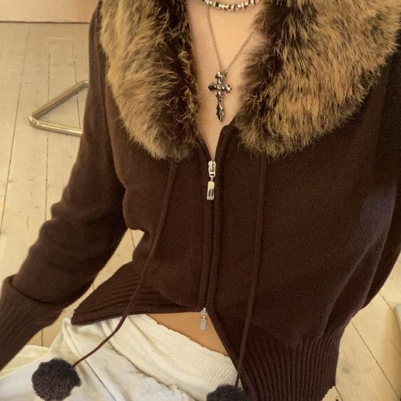 Winter Double‑Zip Drawstring Fur‑Ball Jacket — Warm Hooded Puffer Coat