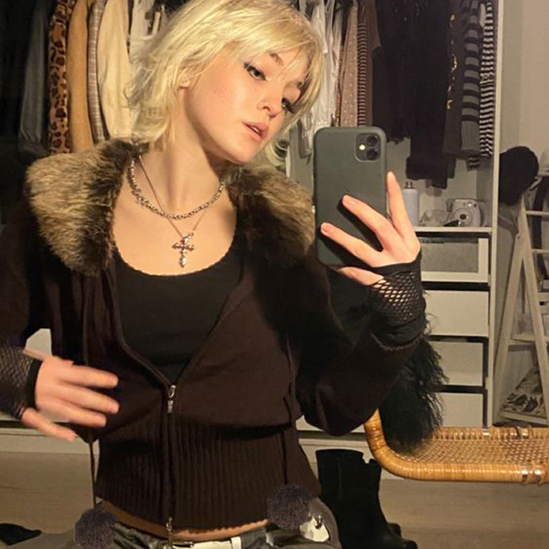 Winter Double‑Zip Drawstring Fur‑Ball Jacket — Warm Hooded Puffer Coat