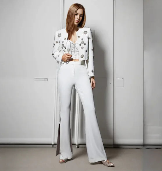 Women's Chic Bootcut Suit Set with Side Slits