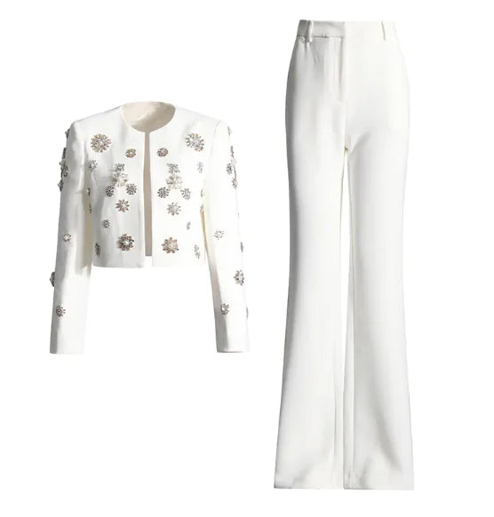 Women's Chic Bootcut Suit Set with Side Slits