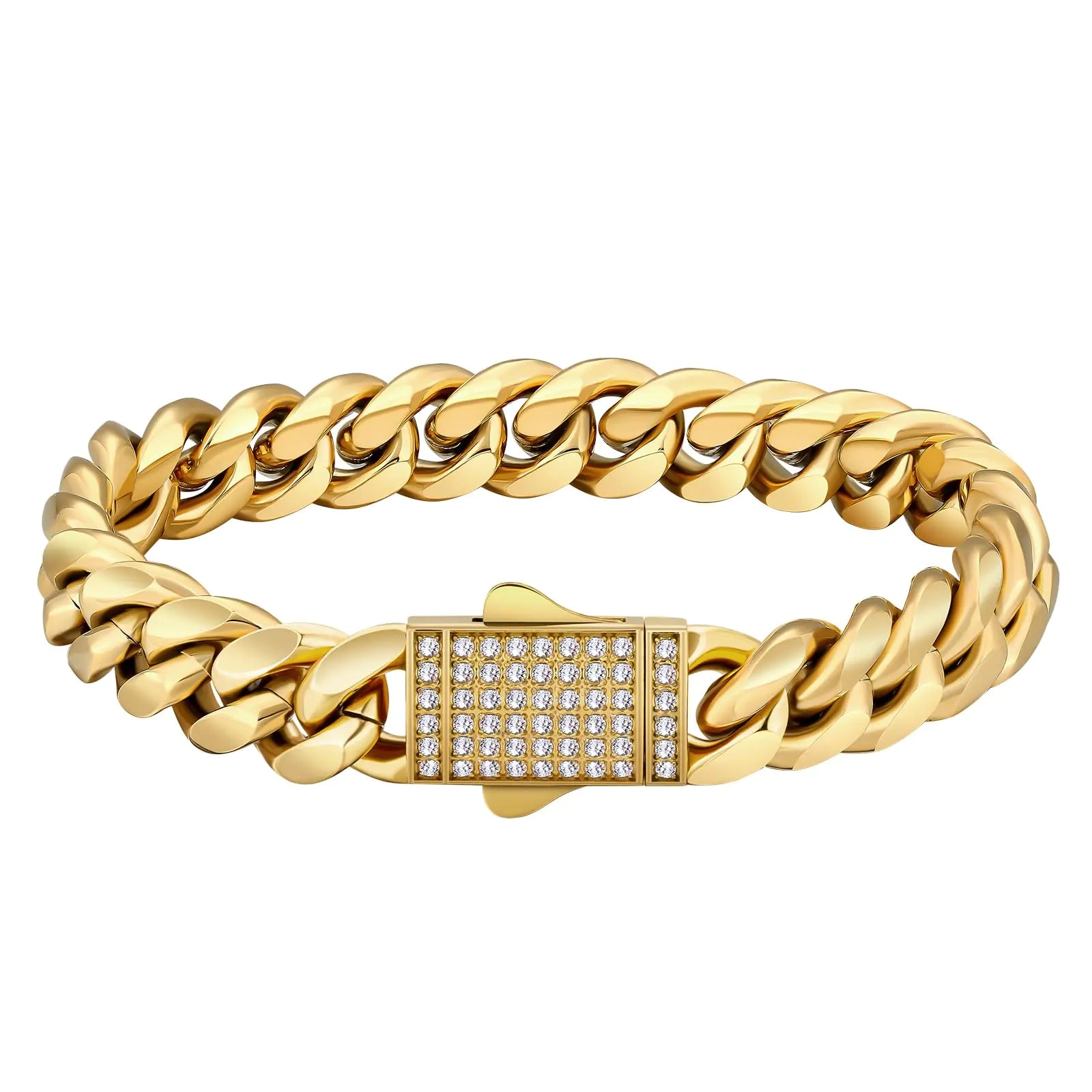 KRKC&CO 12mm Iced Gold Cuban Bracelet with CZ Stones
